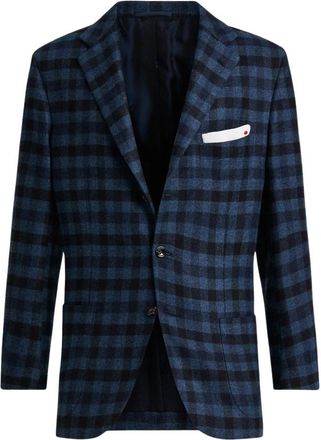 Kiton Single-breasted Geruite Blazer - Heren - Blazers - Blauw - XL - Kasjmier - Jassen