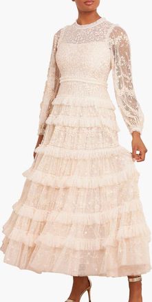 Needle & Thread Blossom Long Sleeve Lace Ankle Gown in Cream at Nordstrom, Size 10