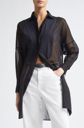 Eleventy Long Tuxedo Shirt with Plastron in 22 Black at Nordstrom, Size 34