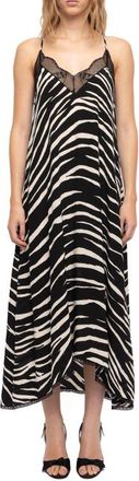 Zadig&Voltaire Risty Zebra Print Lace Trim Slipdress in Black at Nordstrom, Size X-Small