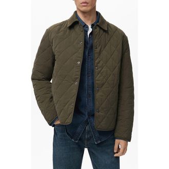 Mango Water Repellent Quilted Jacket in Olive Green at Nordstrom, Size Small
