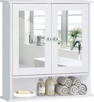 Costway Armadietto da Bagno con Specchio, Armadietto da Parete con Ripiano Regolabile, Mobile da Parete per Bagno, 56 x 12,5 x 58 cm (Bianco) - Costway