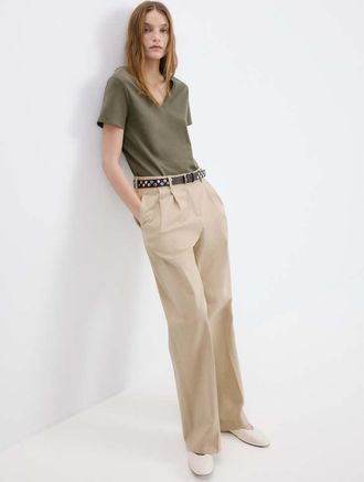 Mango Maglietta cotone collo a V kaki - Donna - XXS - MANGO