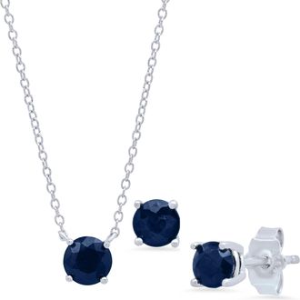 MAX + STONE 925 Sterling Silver 4mm Gemstone Earrings and 6mm Pendant set