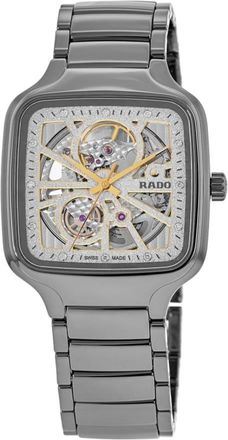 Rado True Square Automatic 38mm Open Heart Sparkling Rhodium Diamond Dial Ceramic Unisex Watch R27083722
