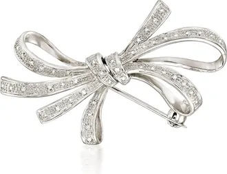 Ross-Simons Diamond Ribbon Pin in Sterling Silver