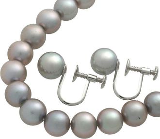Tasaki Silver Pearl Necklace Earring Set
