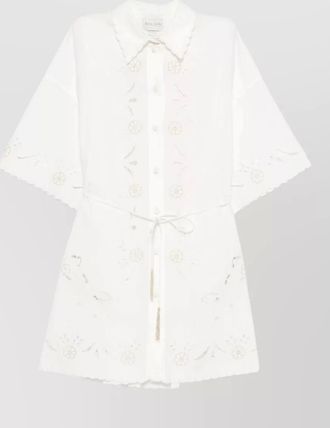 Forte_Forte cotton shirtdress crystal floral embroidery tassels