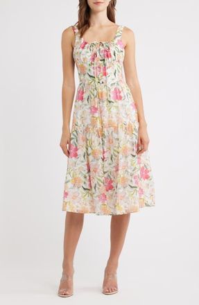 Lulus Kai Floral Print Sleeveless Midi Dress in Ivory Multi at Nordstrom, Size X-Small