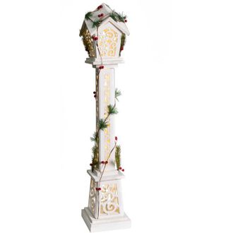 Beliani Decoraci&oacute;n De Navidad Led Madera De Abeto Hecho A Mano Figura De Farola Blanco Lummene