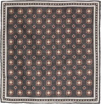 Brunello Cucinelli geometric-print silk handkerchief - men - Silk - One Size - Grey