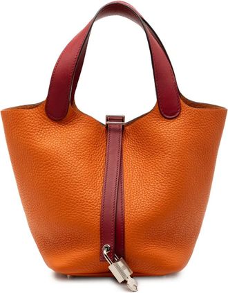 Herm&egrave;s Borsa a mano Picotin Lock 18 in pelle Clemence e Swift bicolore 2016 - Rosso