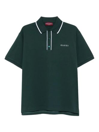 Gucci logo-embroidered polo shirt - men - Cotton/Elastane - M - Green