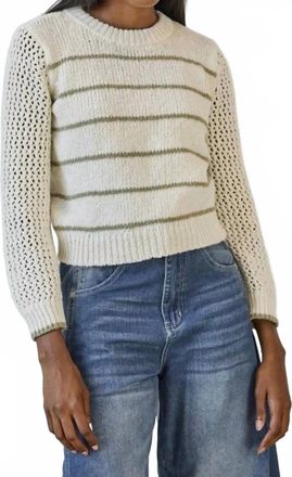 Lilla P Textured Crewneck Sweater In Sage/ivory Stripe