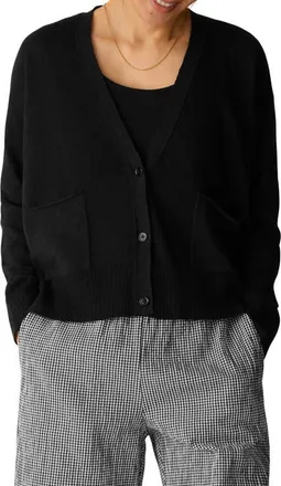 Eileen Fisher Organic Cotton & Organic Linen Cardigan in Black at Nordstrom, Size Xx-Small