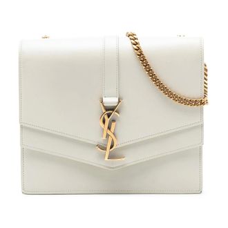 Saint Laurent Pre-owned Shoulder Bags, female, White, Size: ONE SIZE Pre-owned Vintage Leather Chain Shoulder Bag