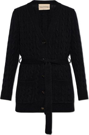 Valentino Garavani Kabelgebreide Kasjmier Cardigan - Dames - Cashmere truien - Zwart - S - Kasjmier - Truien & Vesten