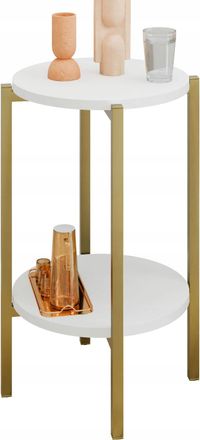 OEM Mesita Auxiliar Redonda Moderna Con Estante, 35x35x62 Cm, Metal Dorado