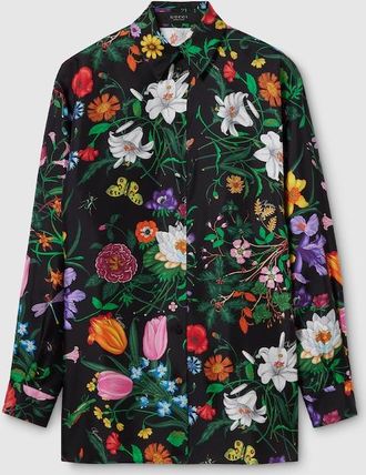 Gucci Printed Silk Twill Shirt, Black, Ready-to-wear