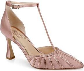 Badgley Mischka Faithlyn T-Strap Pointed Toe Pump in Blush Satin at Nordstrom Rack, Size 7.5