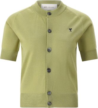 Ami Kort Gebreid Vest - Dames - Vesten - Groen - S - Wol - Truien & Vesten