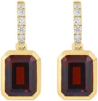 Effy 14K Yellow Gold Diamond & Emerald Cut Garnet Drop Earrings in 14K Gold at Nordstrom
