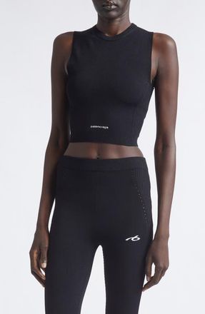Balenciaga Sporty Athletic Crop Sleeveless Sweater in 1000 Black at Nordstrom, Size X-Small