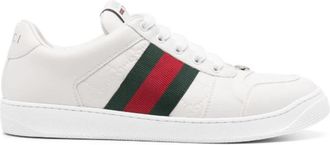Gucci Witte leren sneakers met logo details - Heren - Sneakers - Wit - 43 1/2 EU - Leer - Schoenen