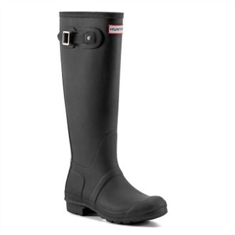 Hunter Womens Original Waterproof Round Toe Buckle Tall Boots In Black