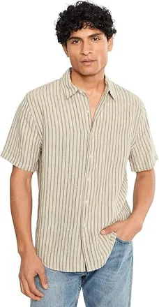 Vince Ballston Stripe Short Sleeve Hemp Shirt Mens Clothing Parchment/Coastal Stripe : XL