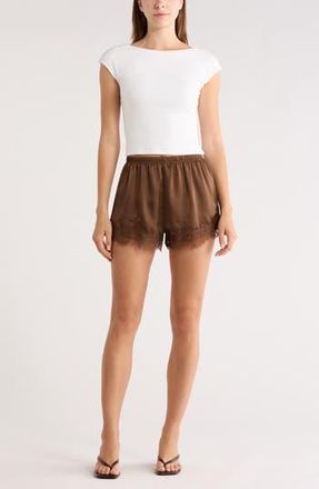 Leith Lace Trim Satin Shorts in Brown Terra at Nordstrom Rack, Size X-Small