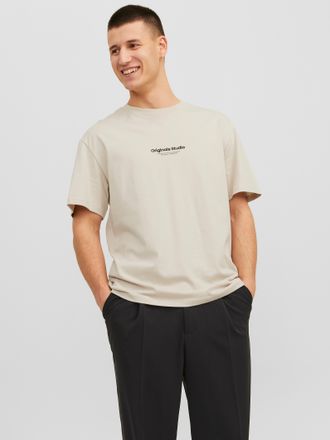Jack & Jones Rundhalsshirt JACK & JONES JORVESTERBRO TEE SS CREW NECK NOOS, Herren, Gr. XXL, beige (moonbeam), Jersey, Obermaterial: 100% Baumwolle, bedruckt, rela