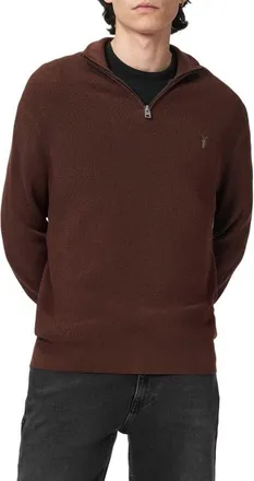 AllSaints Wool Blend Quarter Zip Sweater in Hot Choc Brown at Nordstrom, Size Xx-Large
