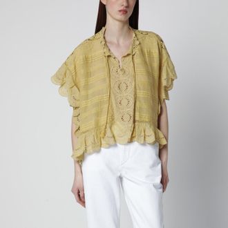 Isabel Marant Blusa Payton ocra in cotone e pizzo floreale