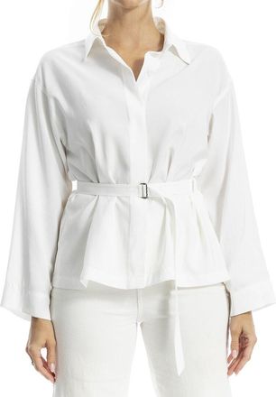 Max Studio Solid Belted Button-Up Shirt