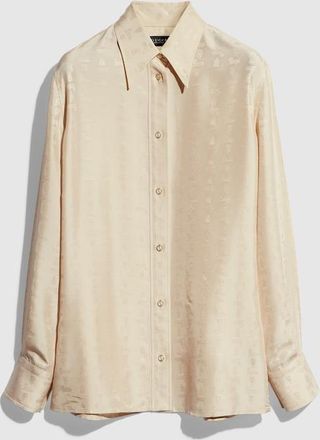 Gucci Crest Silk Habotai Jacquard Shirt, Beige