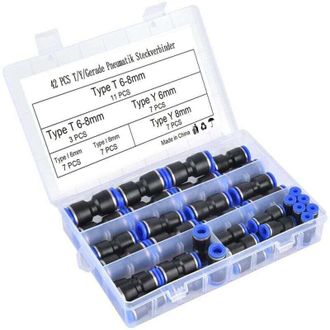 OEM 42 Piezas De Racores Neum&aacute;ticos T/y/i De Conexi&oacute;n R&aacute;pida Recta Para Aire Comprimido - 6 Mm/8 Mm - Con Caja - Crezuo