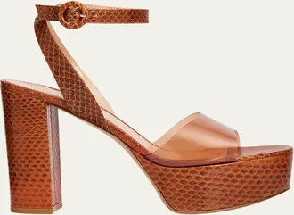 Gianvito Rossi 70mm Plexi Snake-Embossed Leather Platform Sandals