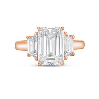 Diana M. Jewels 14kt rose gold lab grown 3ct emerald diamond ring with trapezoids on the sides