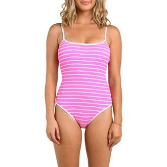Citrus Brenton Square Neck Rib One-Piece Swimsuit in Pop Pink at Nordstrom, Size X-Small