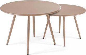 Oviala Lote de 2 mesas bajas redondas de acero topo