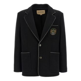 Valentino Garavani Jassen, Heren, Zwart, L, Wol, Enkelrijige wollen blazer