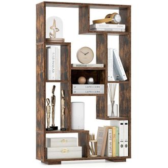 Costway Libreria Geometrica 120 cm, Scaffale per Libri con Ripiani Aperti, Scaffale da Esposizione Moderno con Kit Anti-ribaltamento, Ideale per Casa