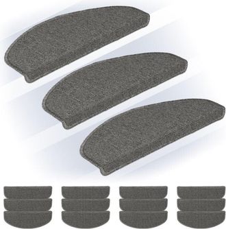 Relaxdays Relaxdays - Stair Treads, Set of 15, Rounded Step Mats, 65 x 24 cm, Self-adhesive, Non-Slip, Carpet Runner, Grey