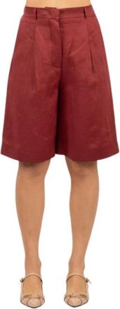 Max Mara Caravan Bermuda Shorts - Dames - Korte Broeken - Rood - XS - Linnen - Korte Broeken