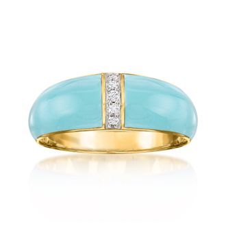 Ross-Simons Pastel Blue Enamel Dome Ring With Diamonds in 18kt Gold Over Sterling