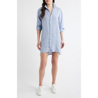 Frank & Eileen Hunter Stripe Step Hem Linen & Cotton Shirtdress in Blue Linen Hearts at Nordstrom, Size Xx-Small