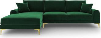 BLOOMINGLOFT Design Ecksofa Madara mit Samtbezug - Smaragdgrün