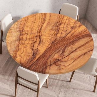 OEM Mantel Redondo Con El&aacute;stico - Estampado De Vetas De Madera - Lavable Para Uso Interior Y Exterior - &Oslash; 130 Cm - Marr&oacute;n