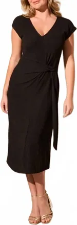 Tribal Short Sleeve Dress With Front Tie In Black